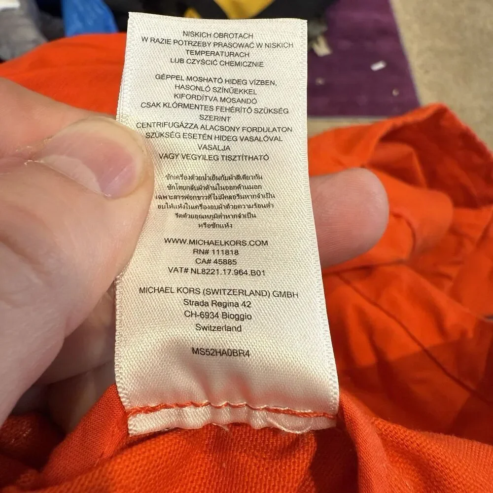 Michael Kors Womens Cropped Canvas Jacket 3X Bright Orange Zip Front Cotton